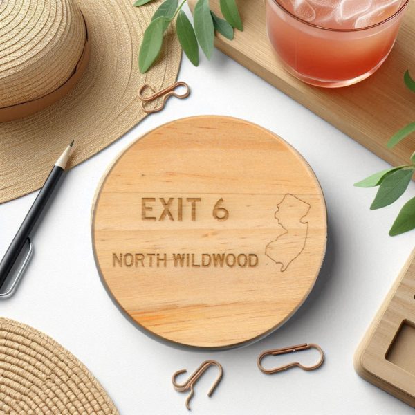 North Wildwood Exit 6 Wood Coaster with NFC Tag. (4)