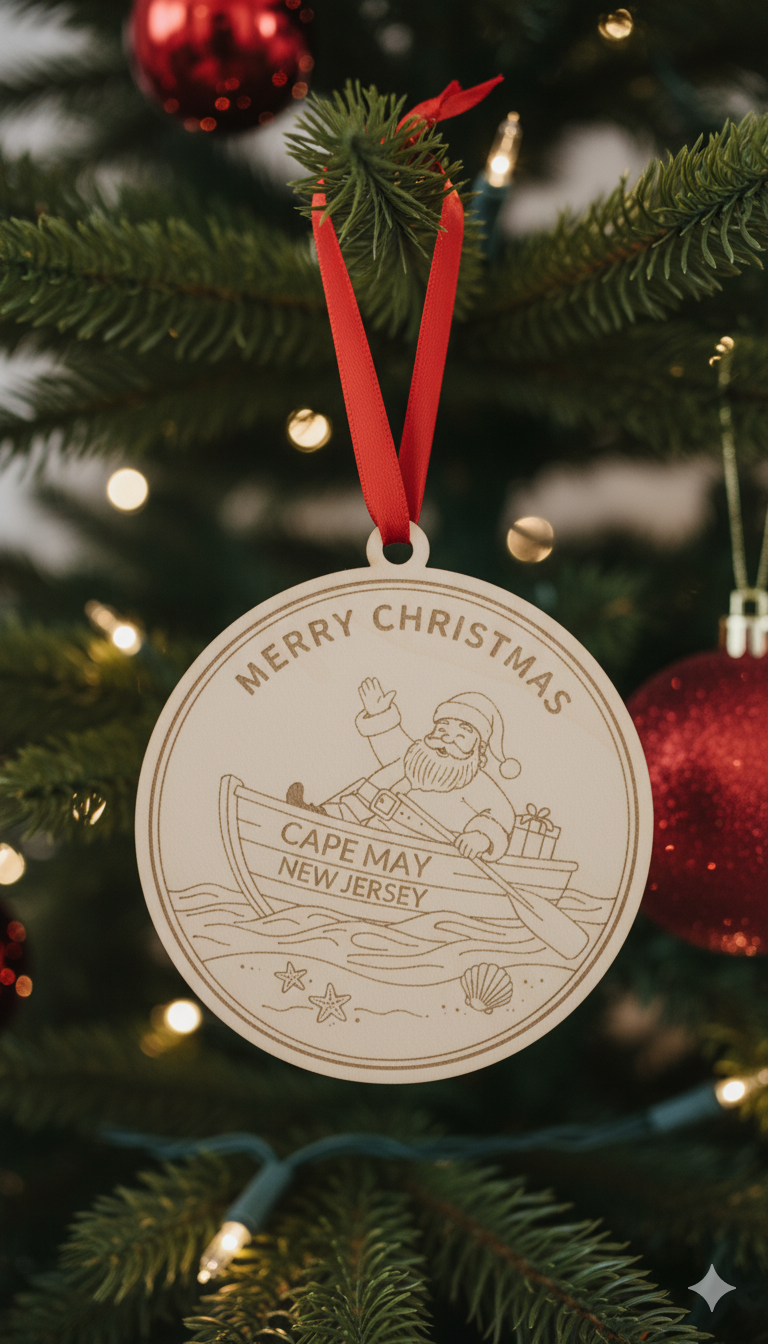 Cape May NJ Engraved Lifeguard Boat with Santa