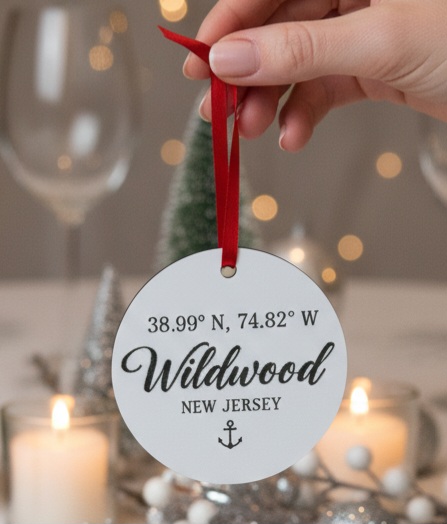 🎄 Wildwood, NJ Latitude Longitude Christmas Ornament