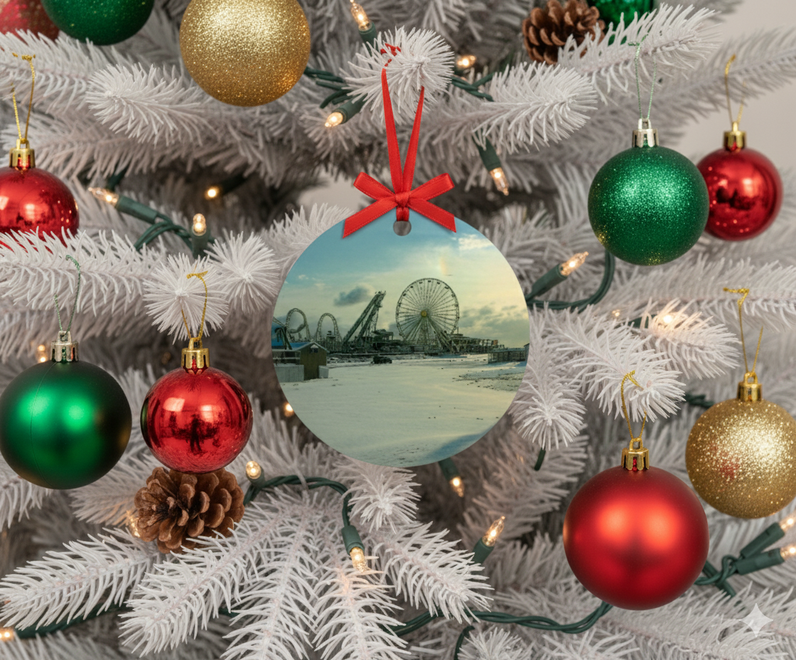 Morey’s Piers Christmas Ornament Snowbow Over the Ferris Wheel